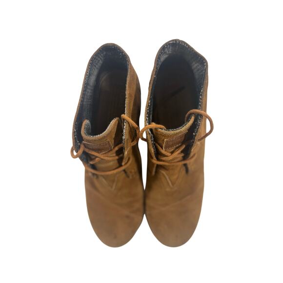 TOMS Women’s Suede Wedge Ankle Booties Brown Lace-Up Size 8.5 - Picture 2 of 6